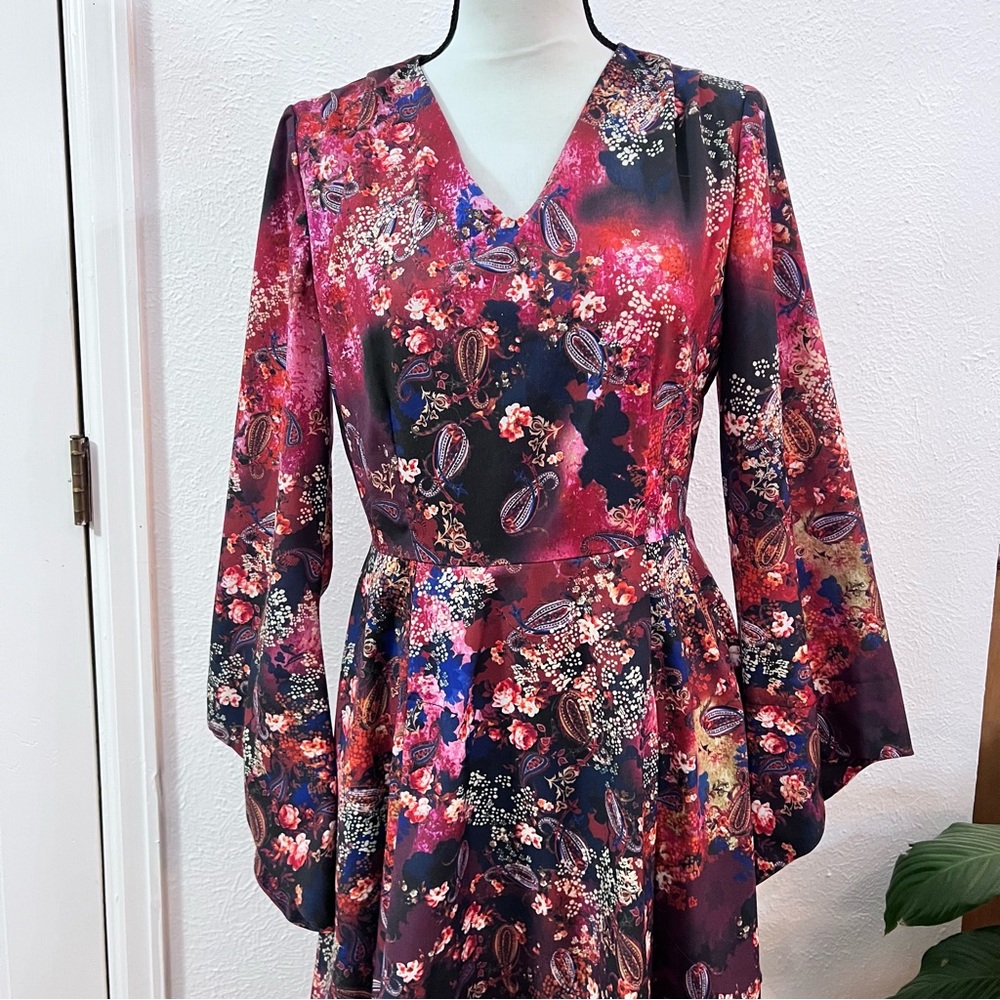 Amelia New York red floral kimono sleeve dress